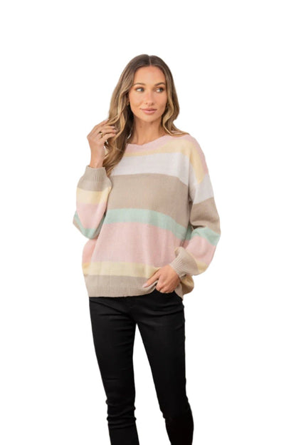 Sew In Love Full Size Color Block Round Neck Sweater