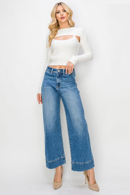 Risen Full Size High Rise Wide Leg Jeans.