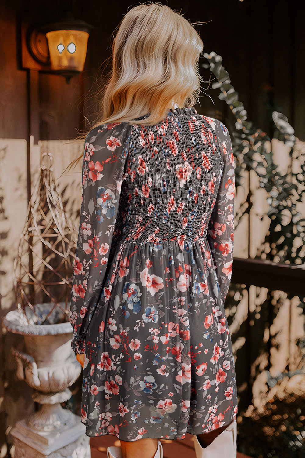 Brown Frilly Smocked Bodice Mesh Long Sleeve Mini Dress Dear-Lover Dropshipping