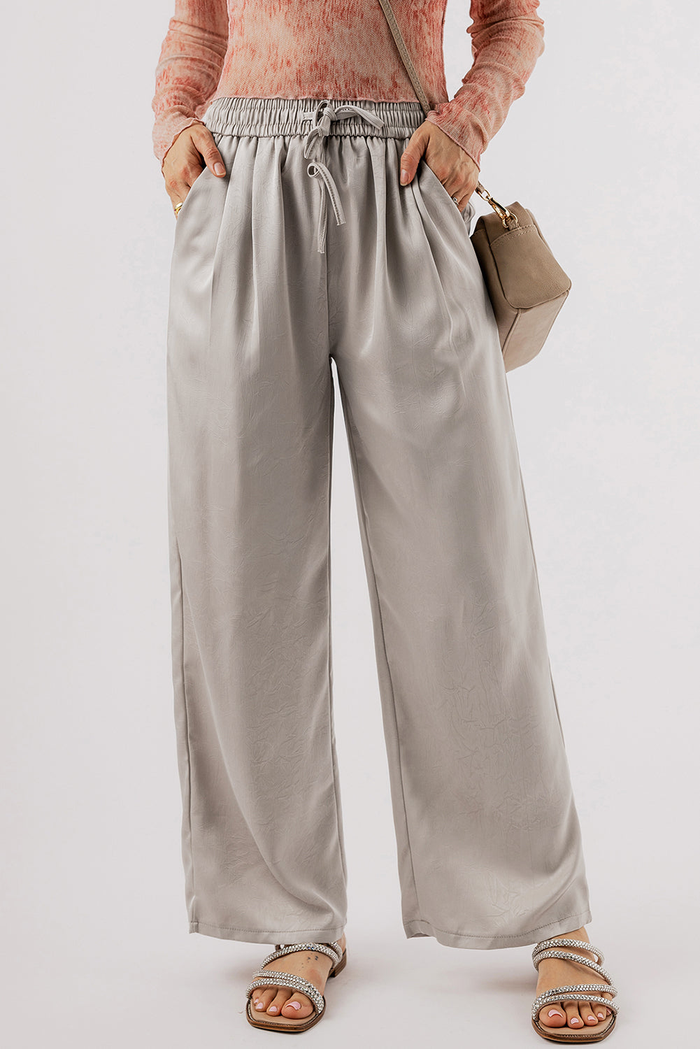 Chic jet stream lace-up high waist wide leg trousers