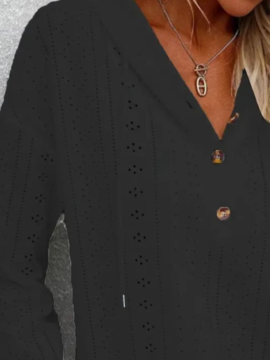 Eyelet sheer long sleeve hoodie with drawstring detail