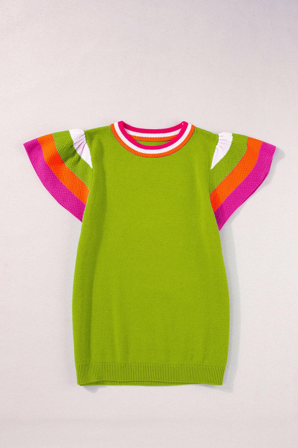 Color Block Round Neck Knit Top.