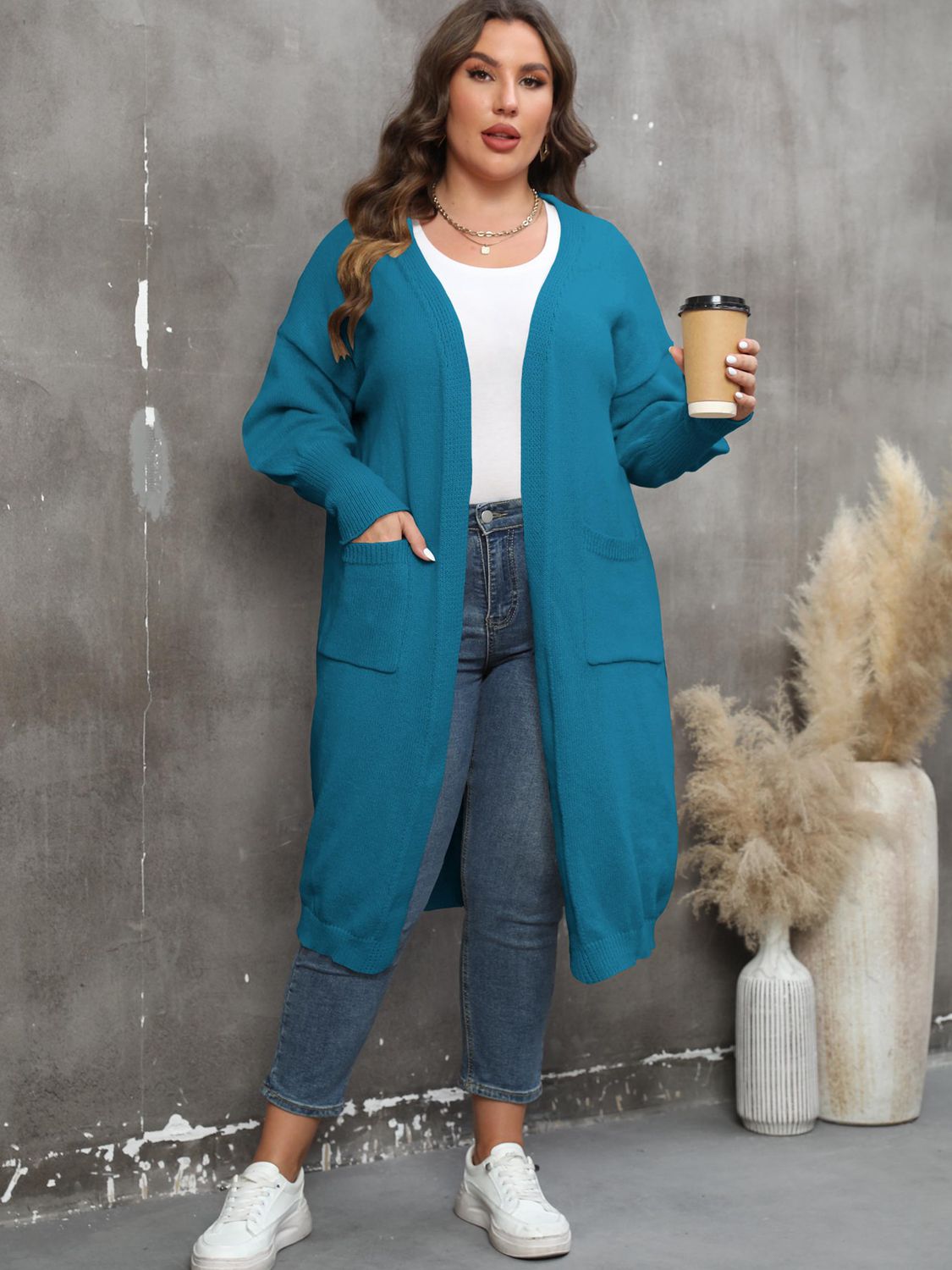 Plus Size Long Sleeve Pocketed Cardigan Coco’s Tee Boutique