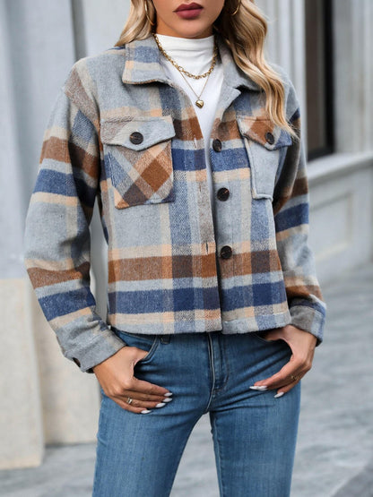 Plaid Button Up Jacket with Pockets.