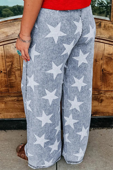 Stylish drawstring wide leg jeans with star accents