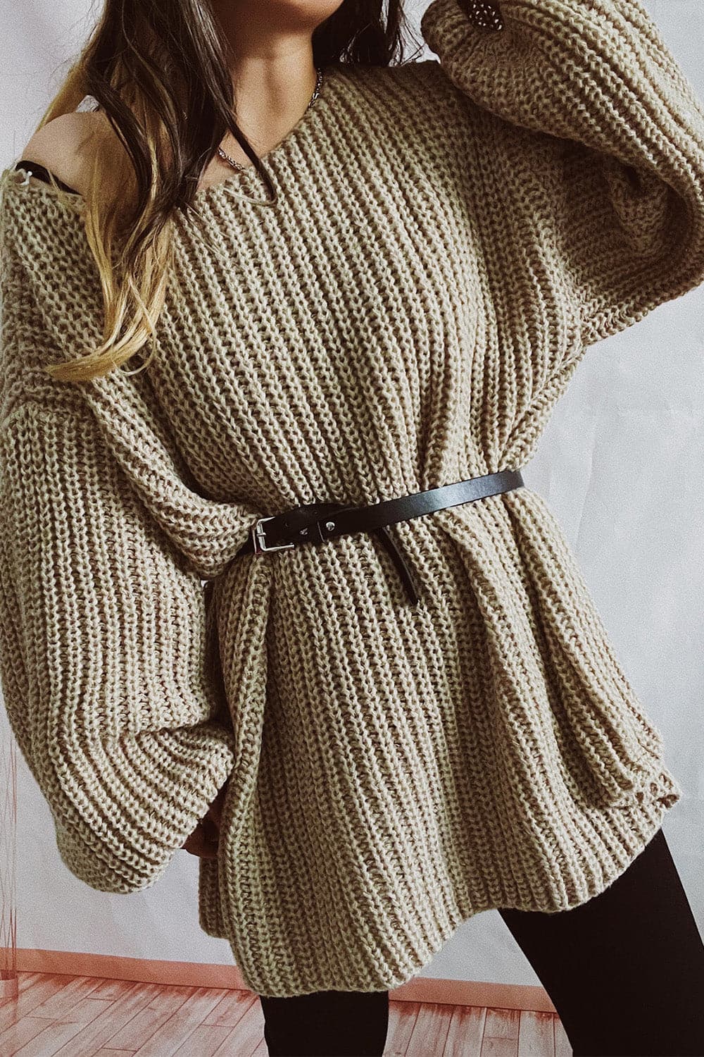 Boat Neck Dropped Shoulder Mini Sweater Dress.