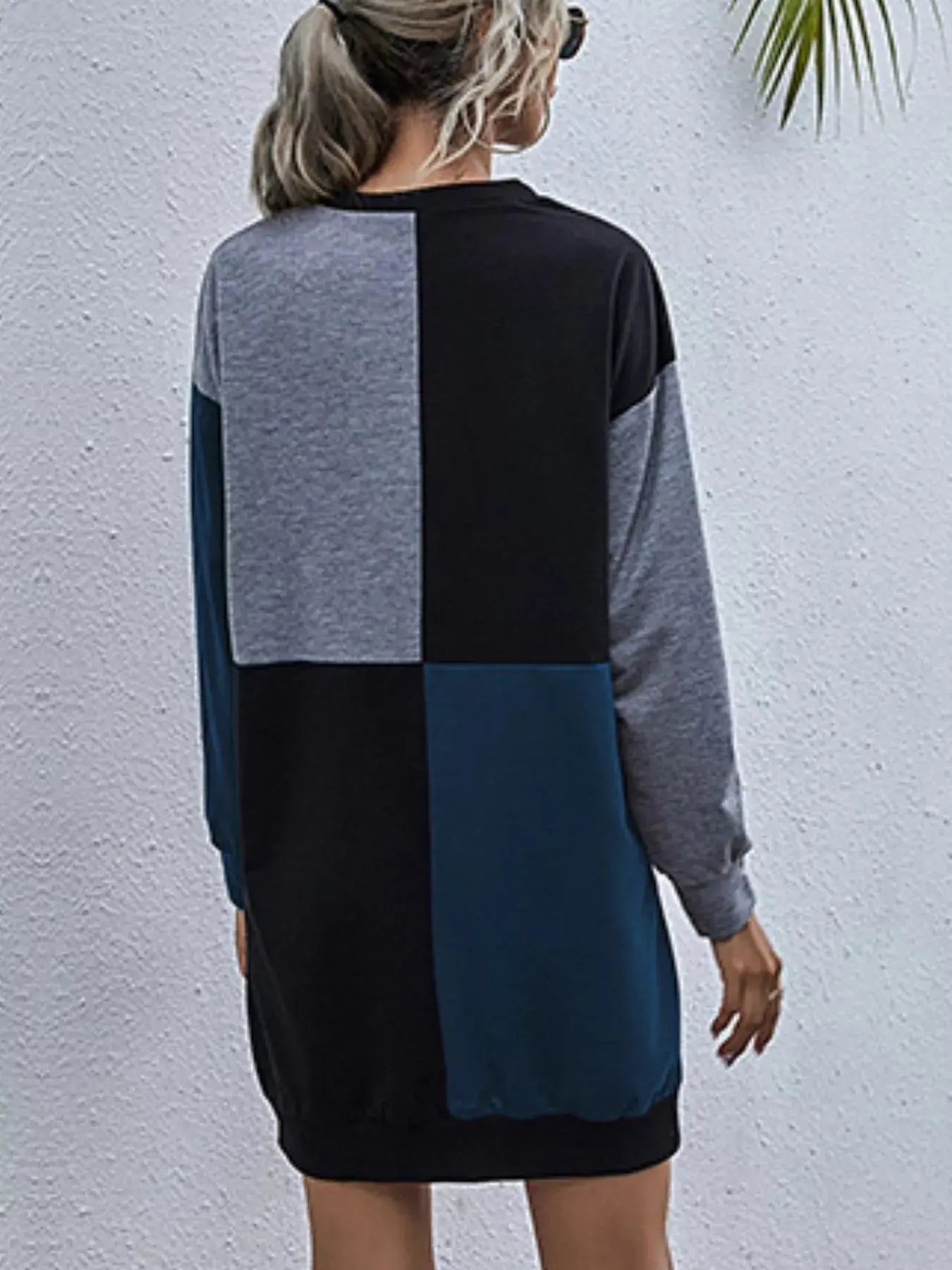 Color Block Casual Long Sleeve Mini Dress Simply Love