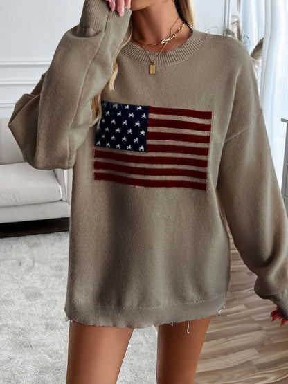 Round neck us flag knit top