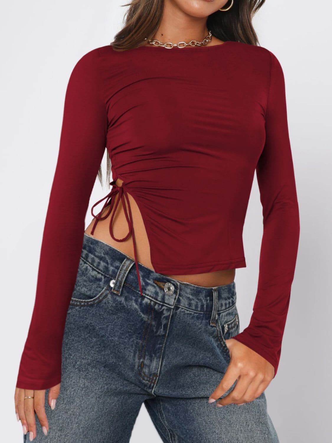 Chic tied slit long sleeve tee