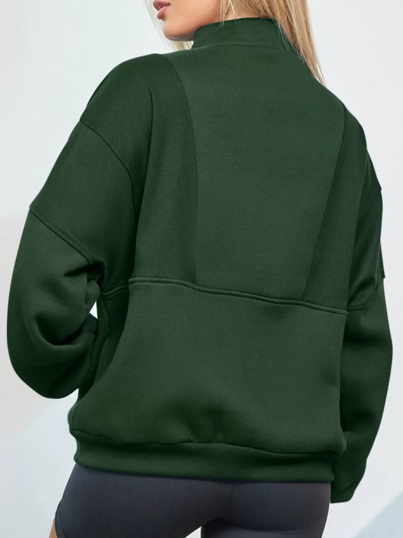Half Zip Stand Collar Exposed Seam Solid Color Casual Sweatshirt Simply Love