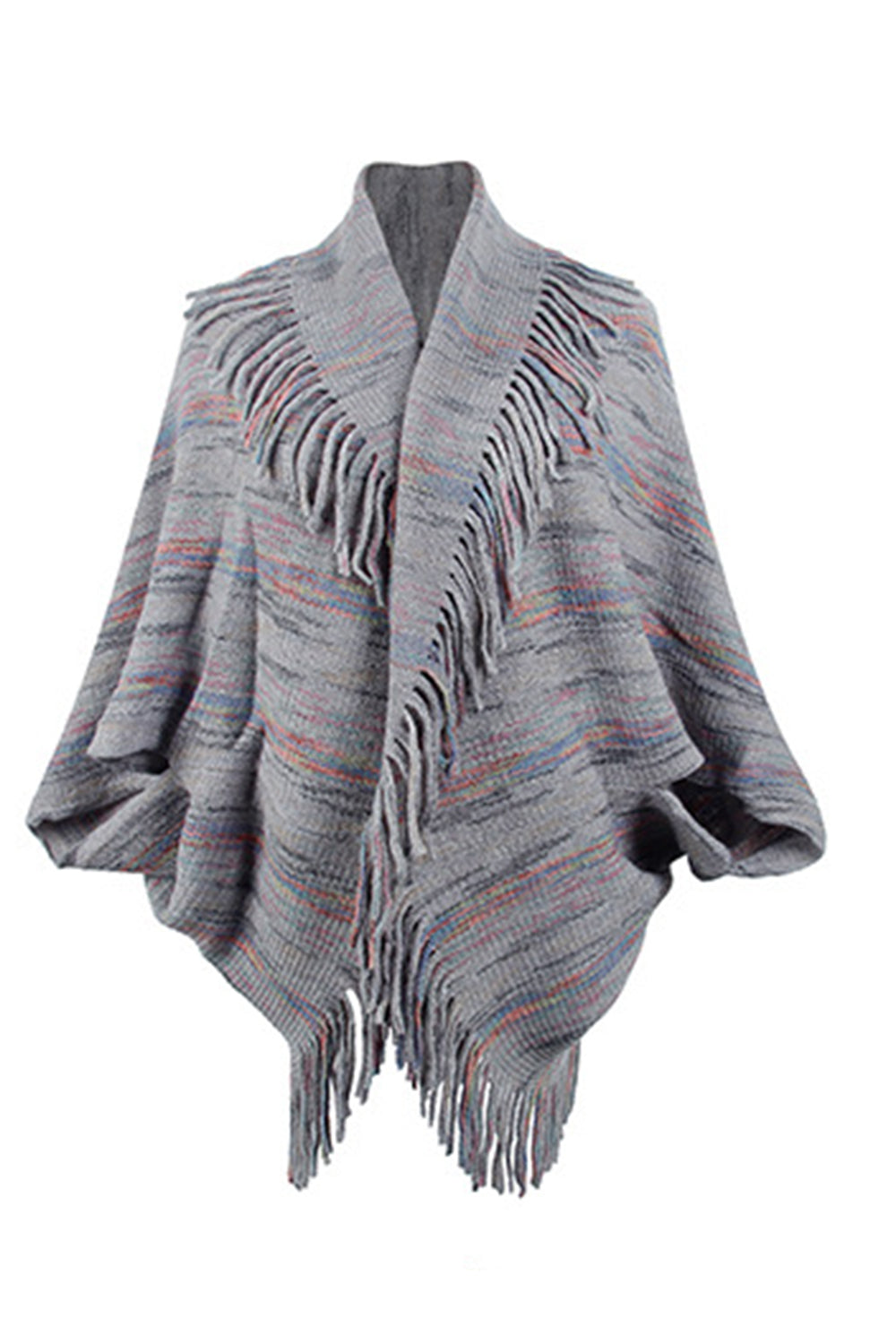 Fringe Detail Printed Poncho Coco’s Tee Boutique