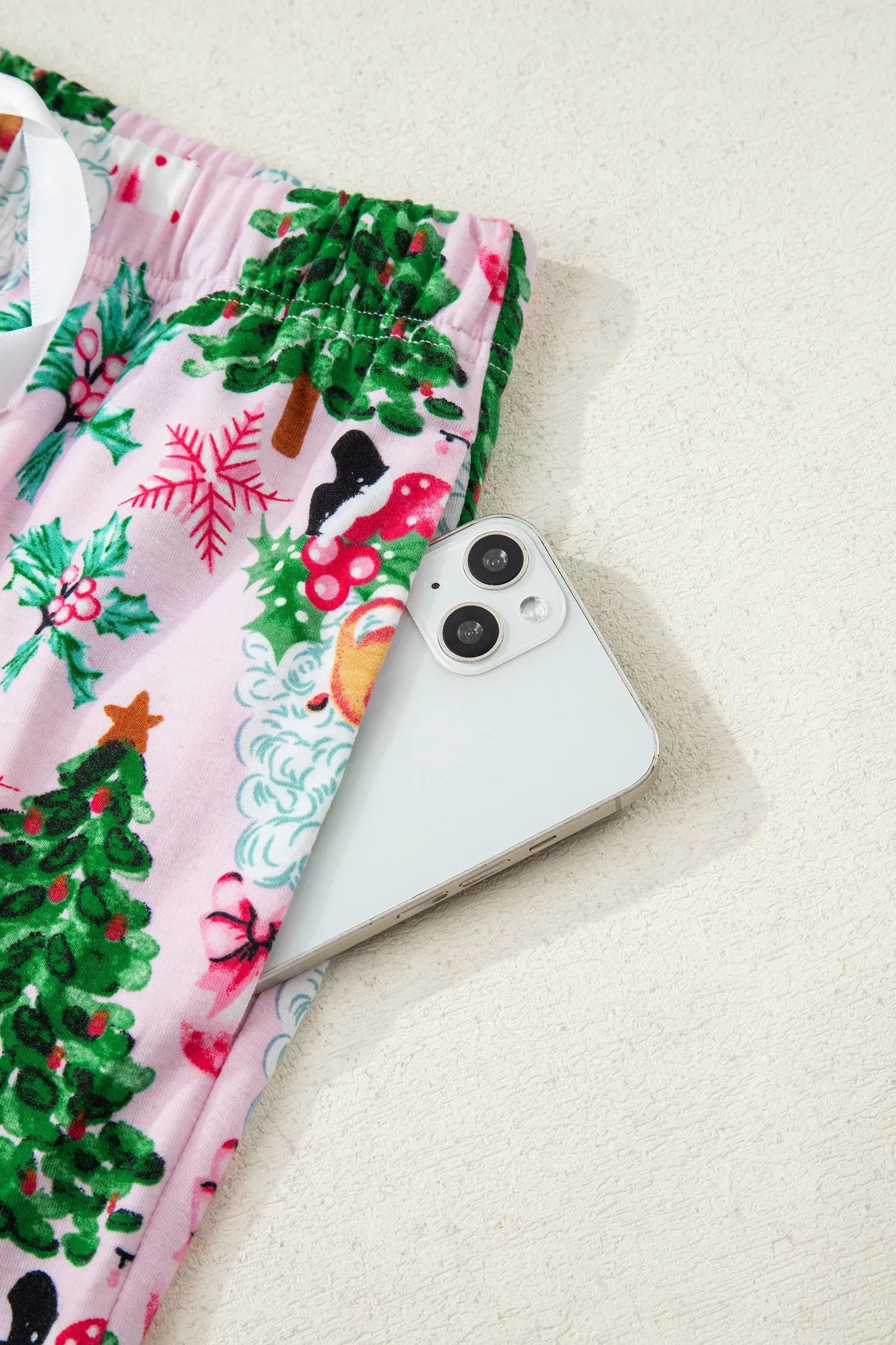 Pink Christmas Pattern Two Piece Lounge Set With Button V Neck Pullover Pants Dear-Lover Dropshipping