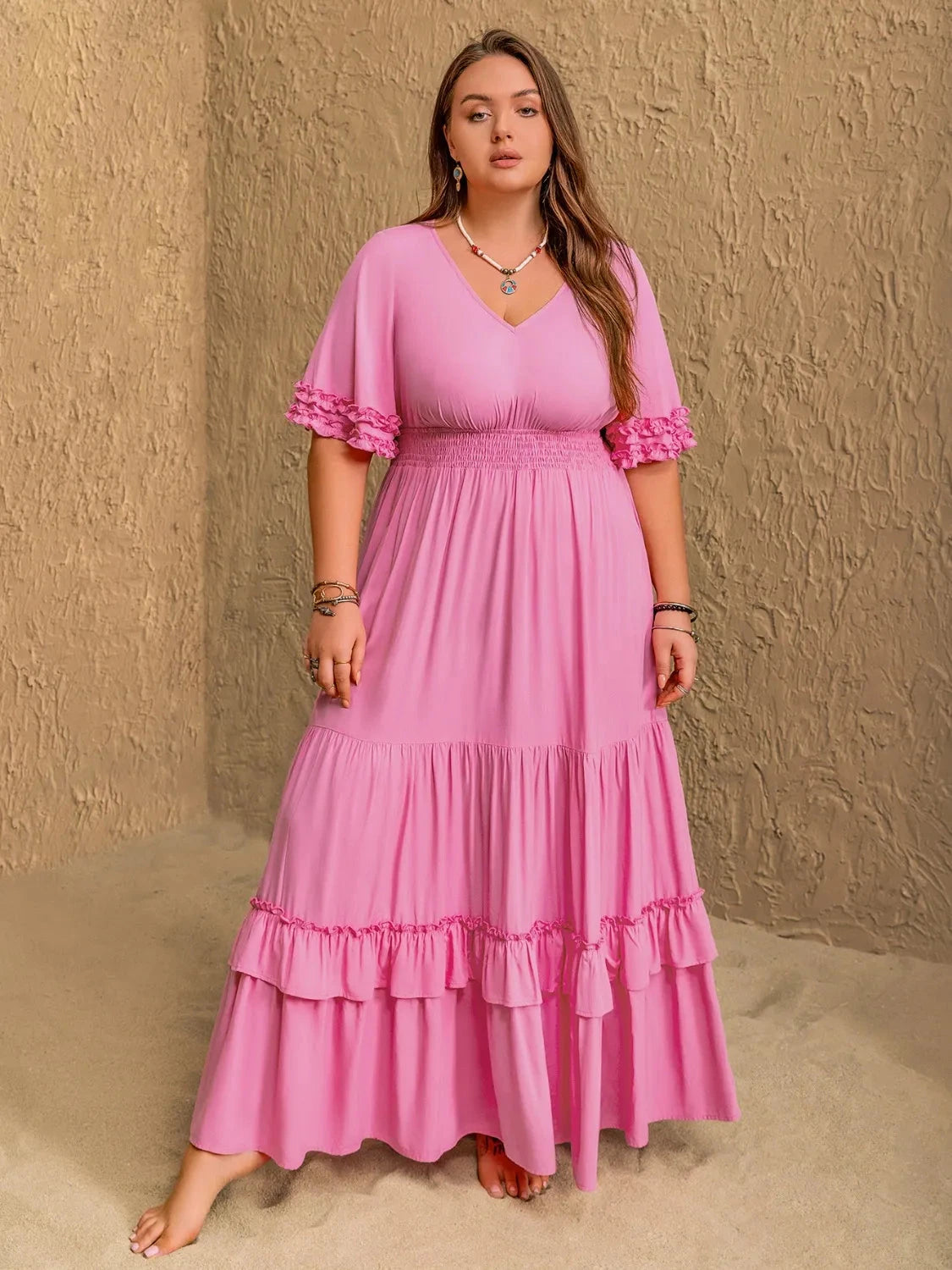Pink Ruffle Charm Smocked Maxi Dress – Plus Size Coco’s Tee Boutique