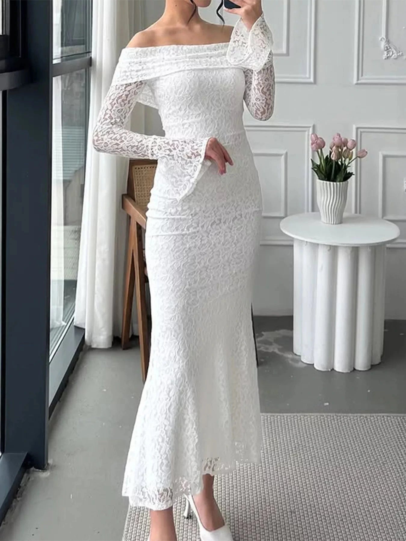 Off-Shoulder Lace Bodycon Maxi Dress Coco’s Tee Boutique