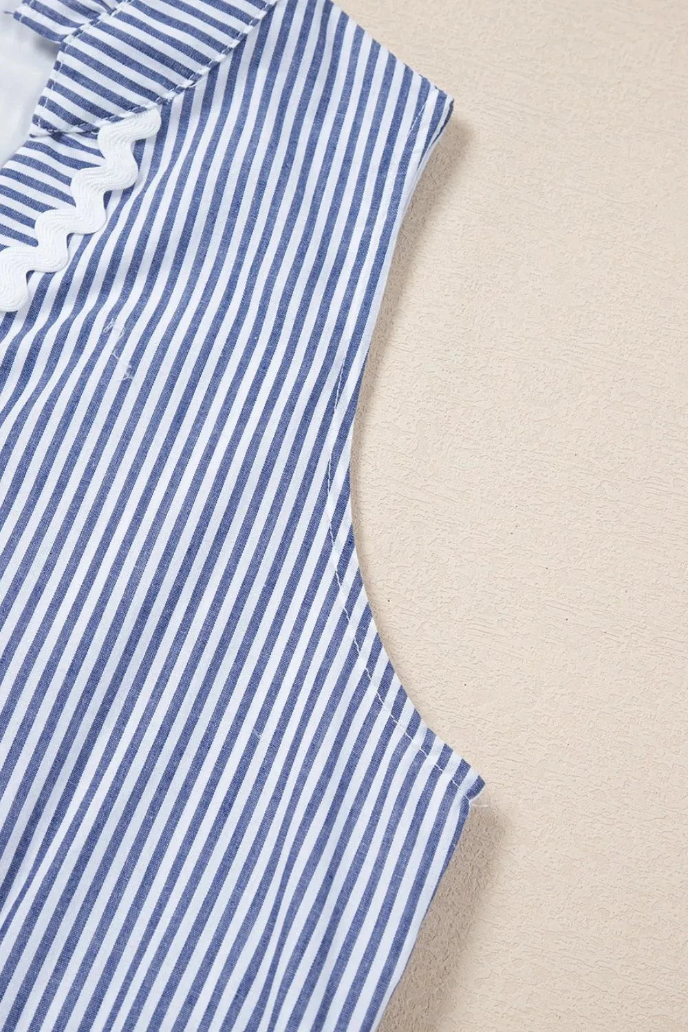 Stripe Sleeveless Notched Ric Rac Mini Dress Simply Love