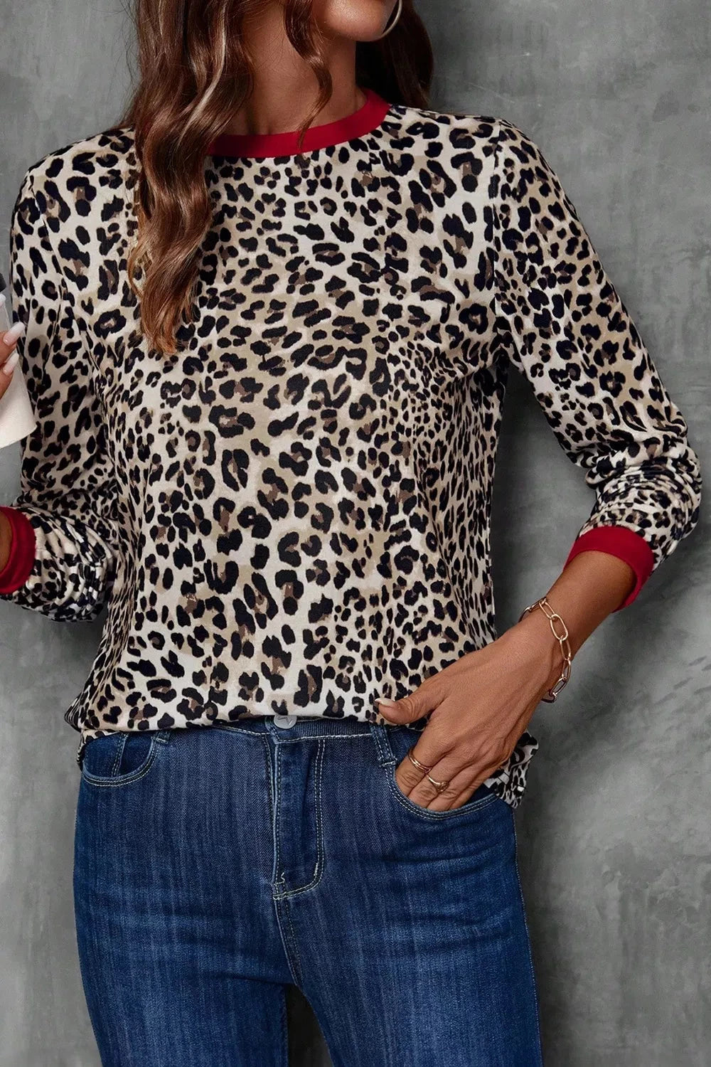 Leopard Print Long Sleeve Blouse Simply Love