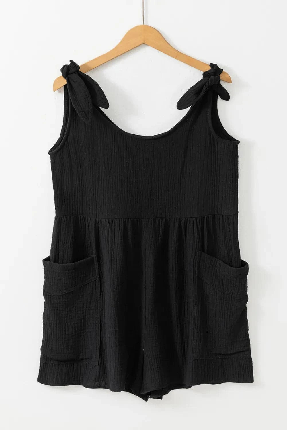 Scoop Neck Tie Shoulder Romper.