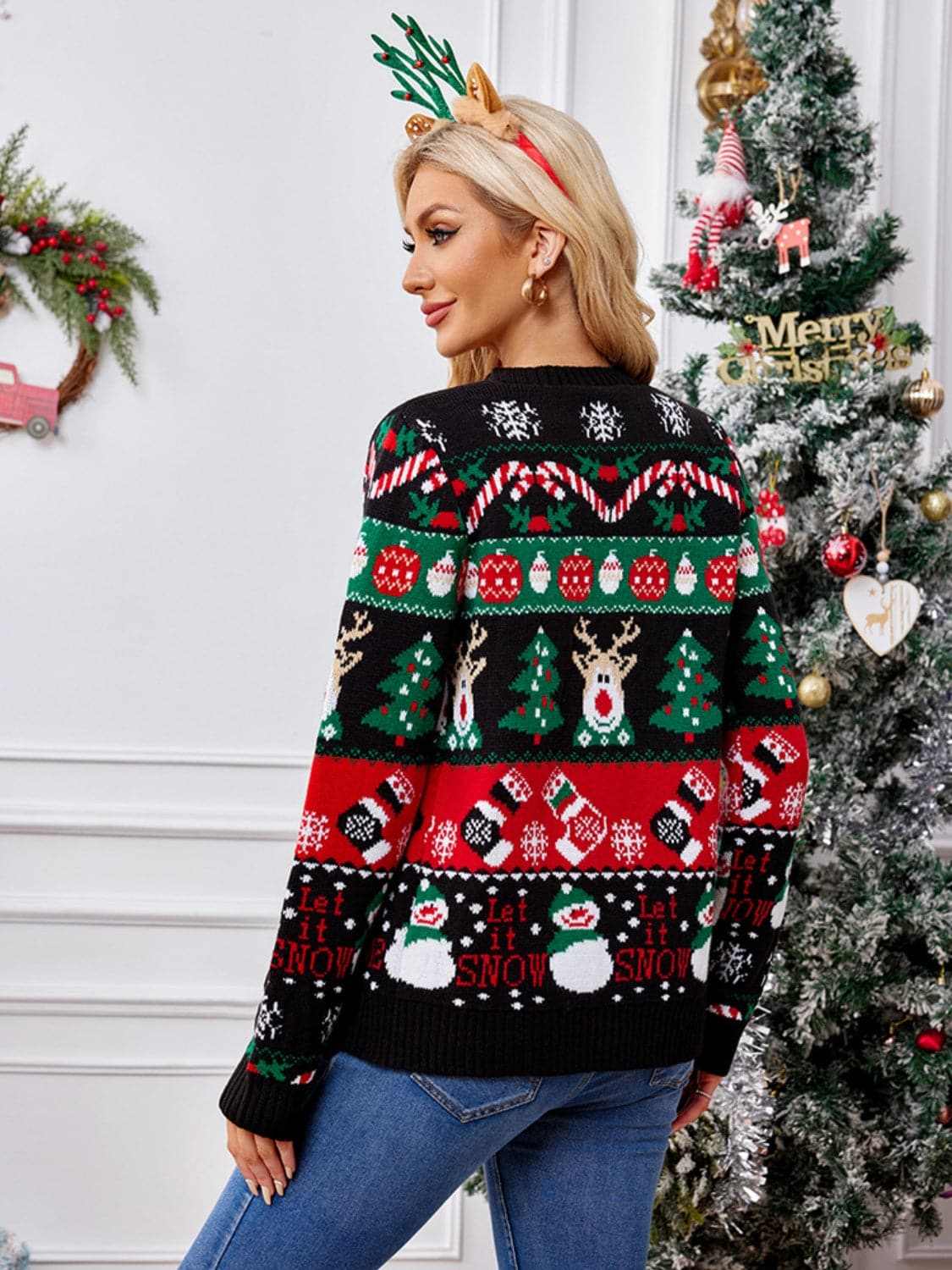 Reindeer Print Cardigan for Women - Love Salve 