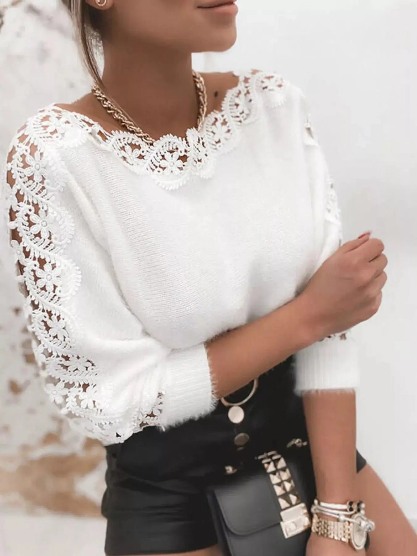 Lace Trim Long Sleeve Sweater Simply Love