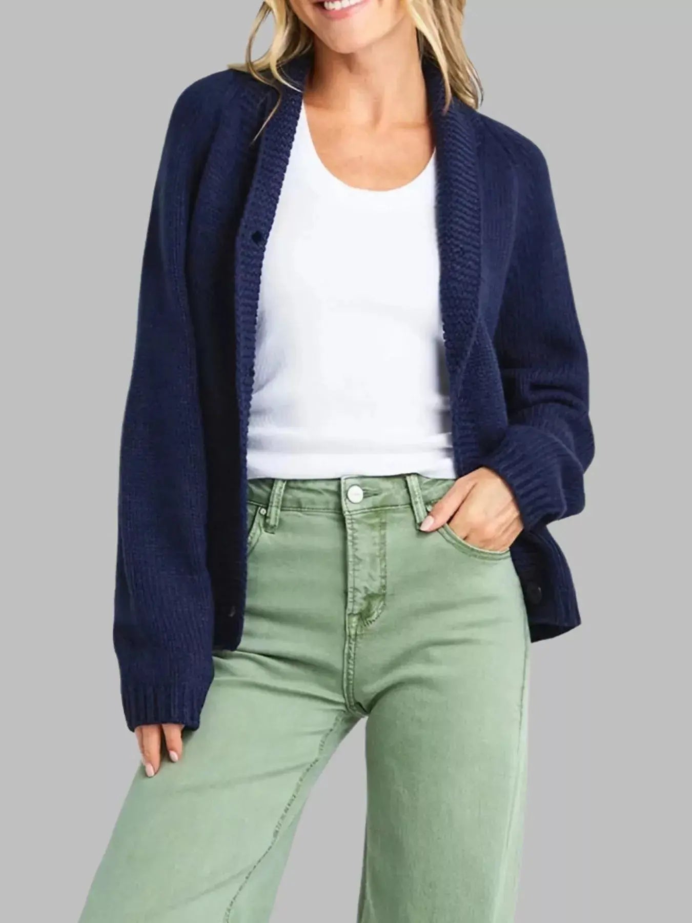 USA Flag Chunky Knit Button-Down Cardigan Simply Love