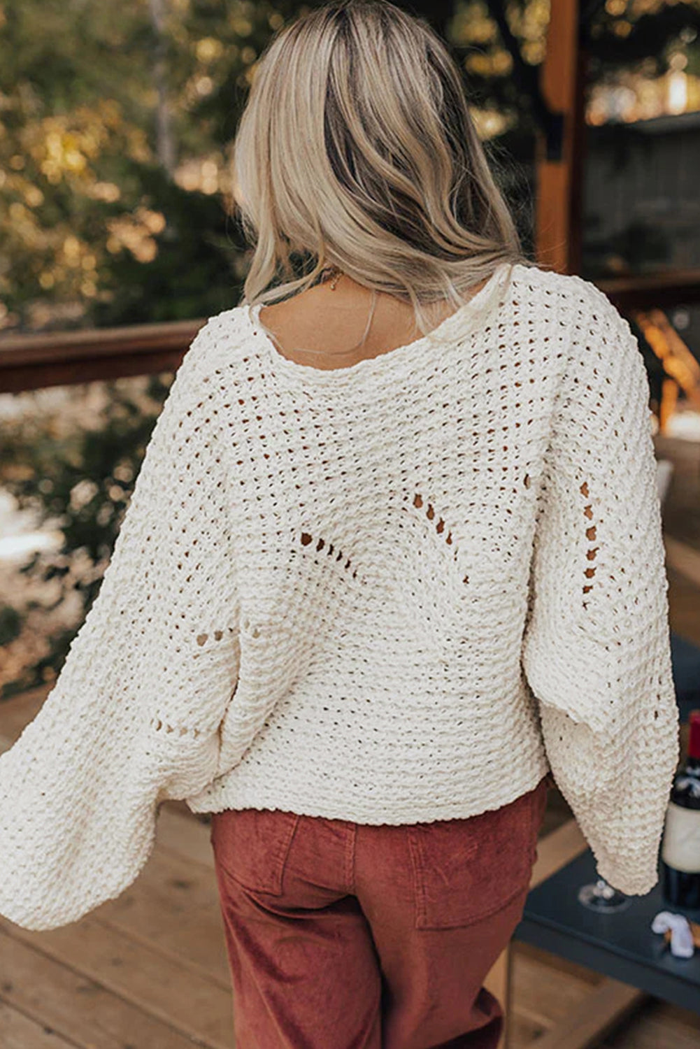 White Hollowed Detail Wide Sleeve Loose Pullover Sweater Dear-Lover Dropshipping
