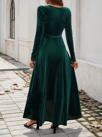 Split Surplice Long Sleeve Midi Dress.