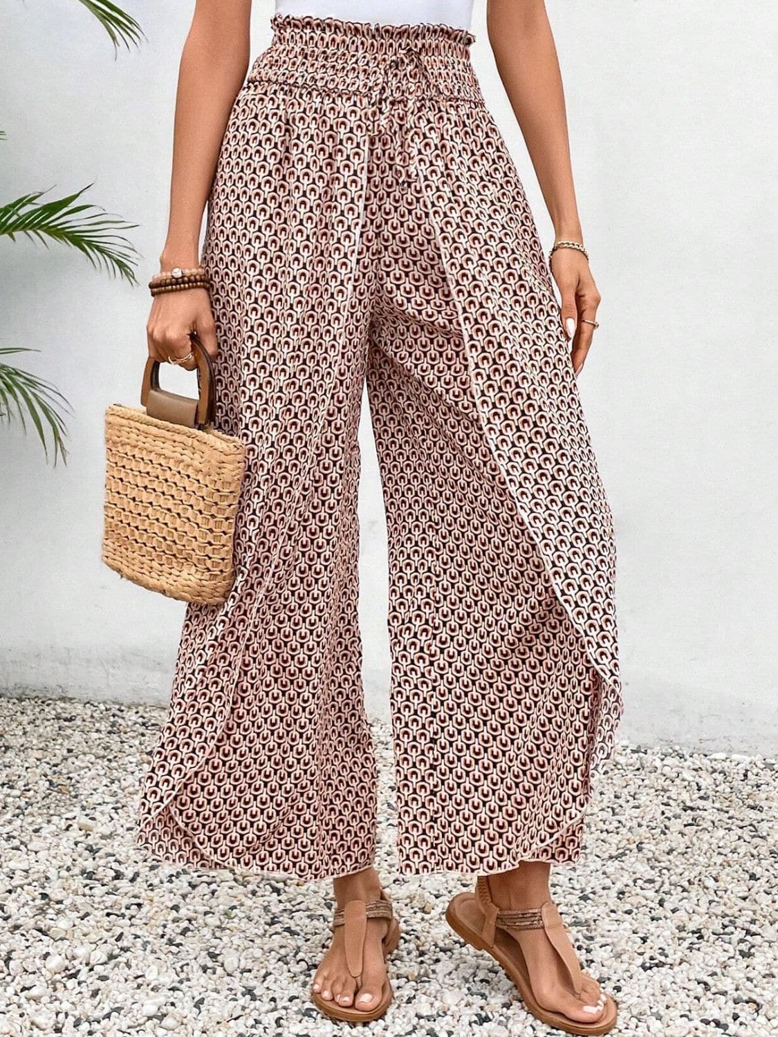 Tied Printed Wide Leg Pants.