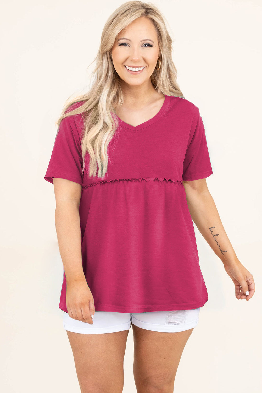 Elegant rose red flowy top for plus sizes