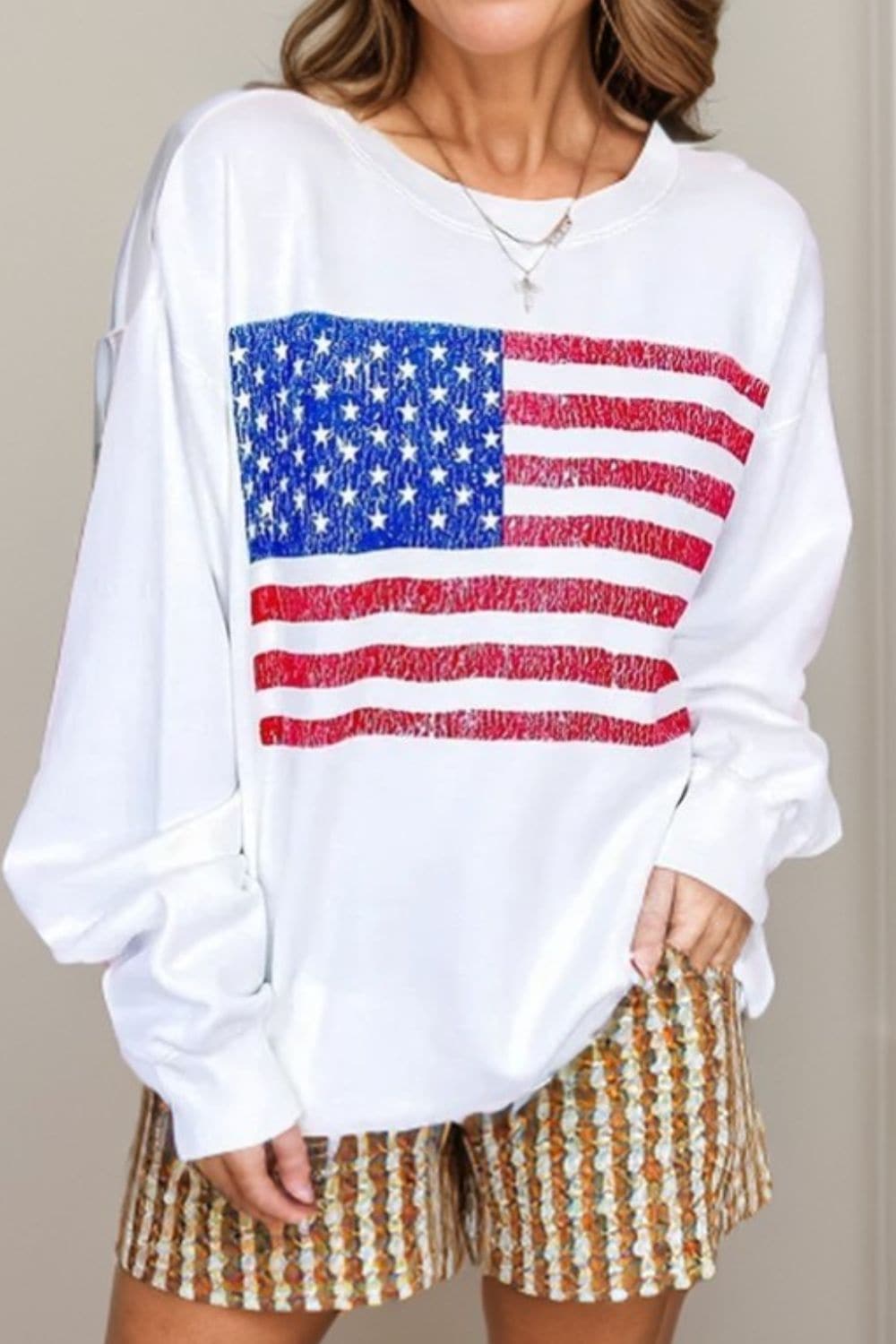 Sweatshirt mit Rundhalsausschnitt und langen Ärmeln und US-Flagge