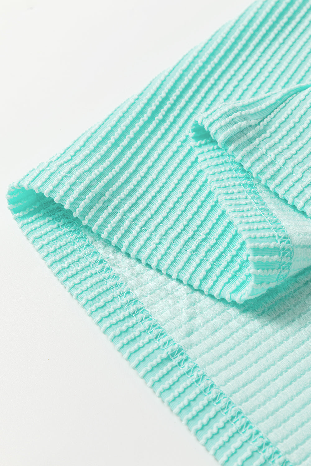 Light Blue Twisted Rib Contrast Pocket Knit Crew Neck Plus Size T Shirt Love Salve