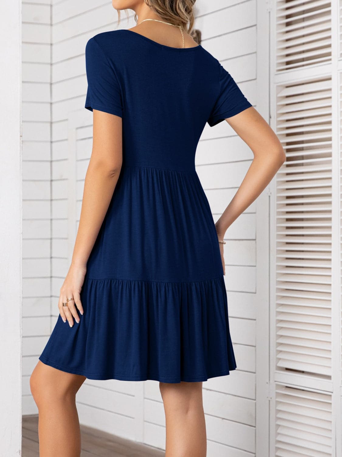 Round Neck Short Sleeve Mini Tee Dress.