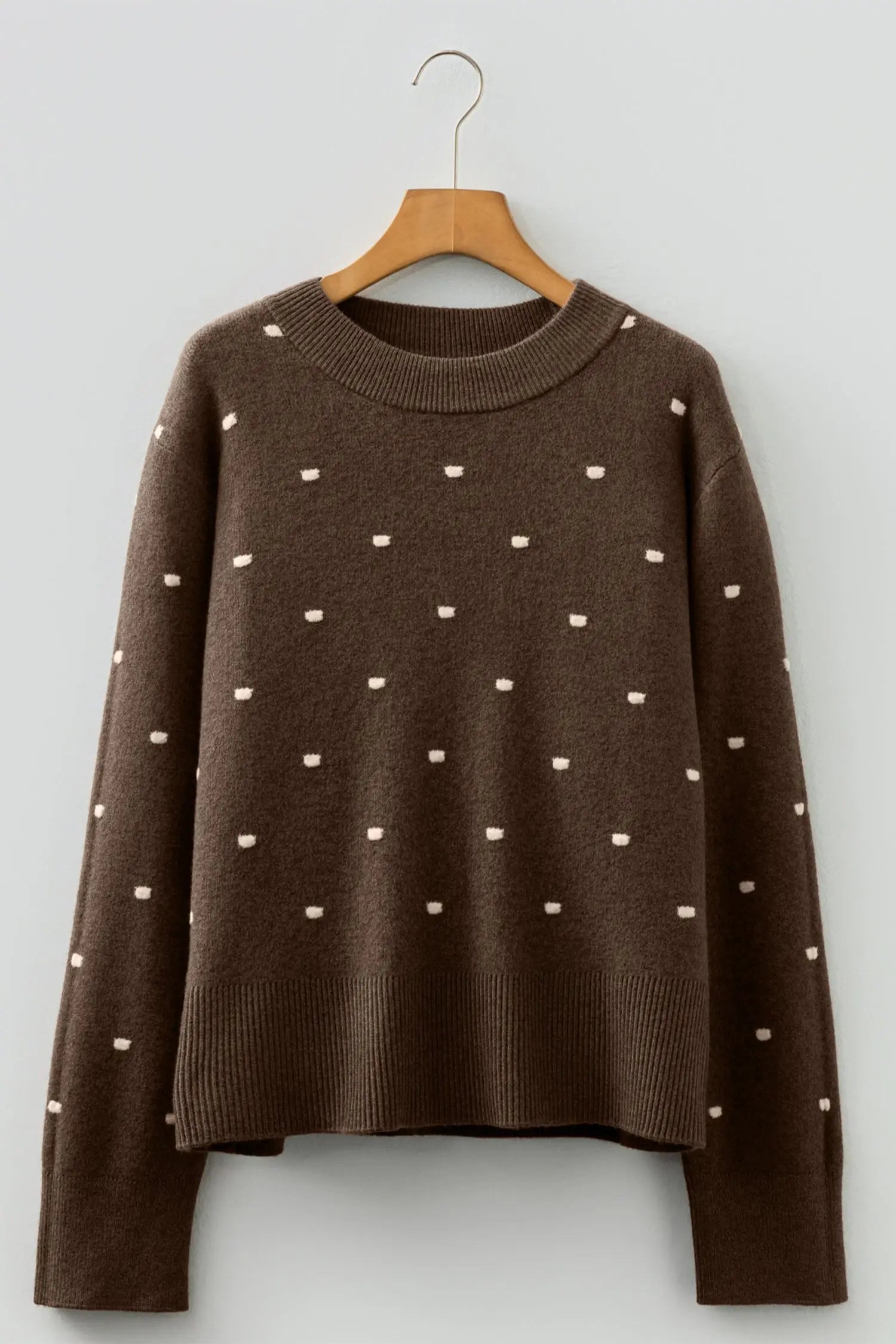 Coffee Dotted Print Knit Sweater Ribbed Edge Cozy Women Pullover Dear-Lover Dropshipping