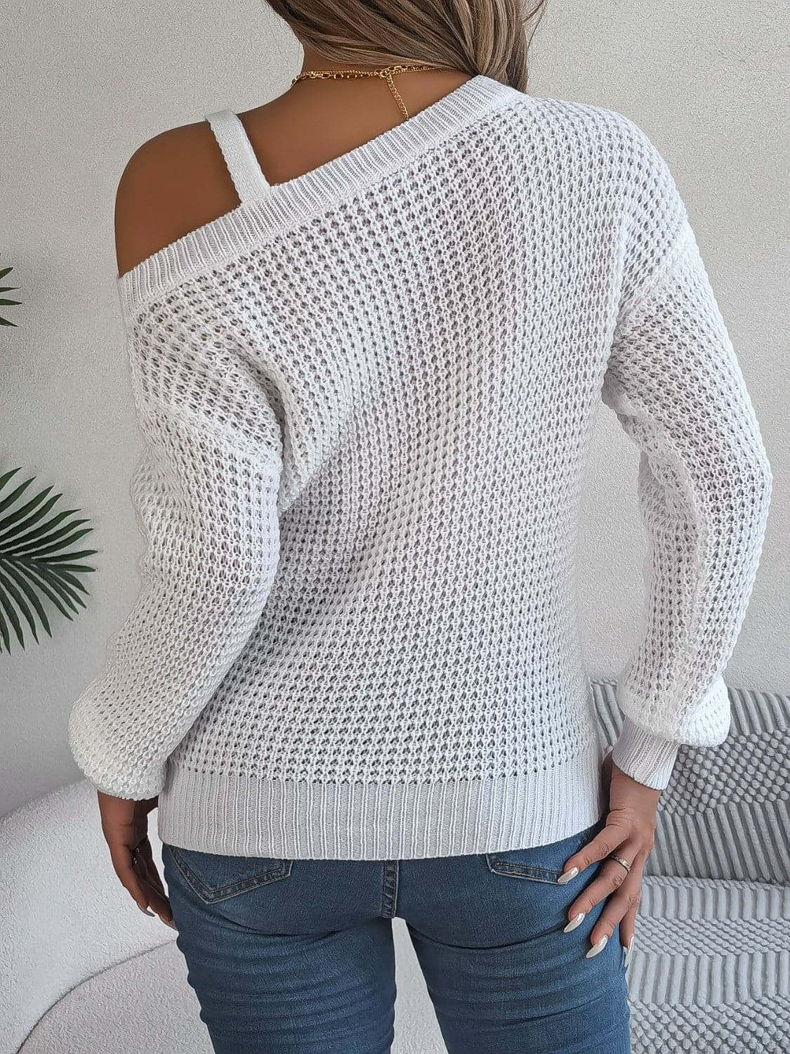 Asymmetrical Neck Long Sleeve Sweater.