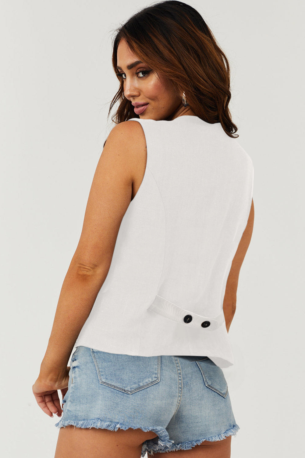 Elegant white V-neck button-up vest for a polished look