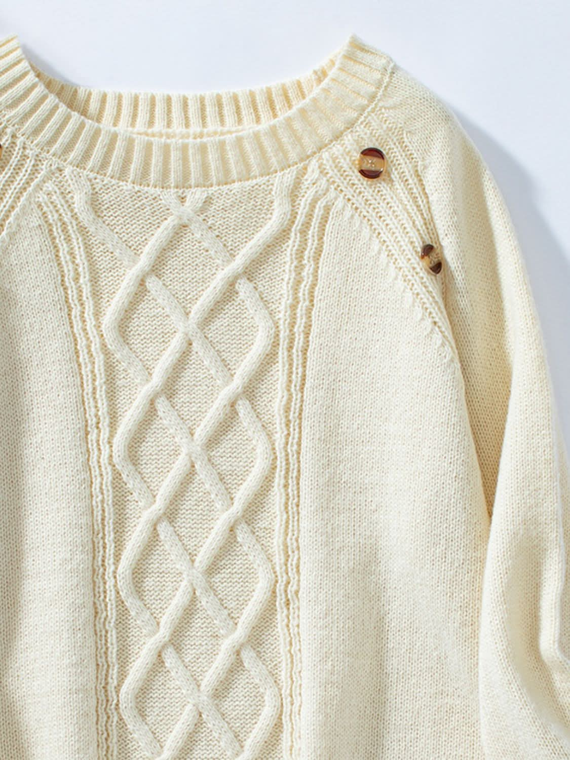 Decorative Button Round Neck Raglan Sleeve Sweater