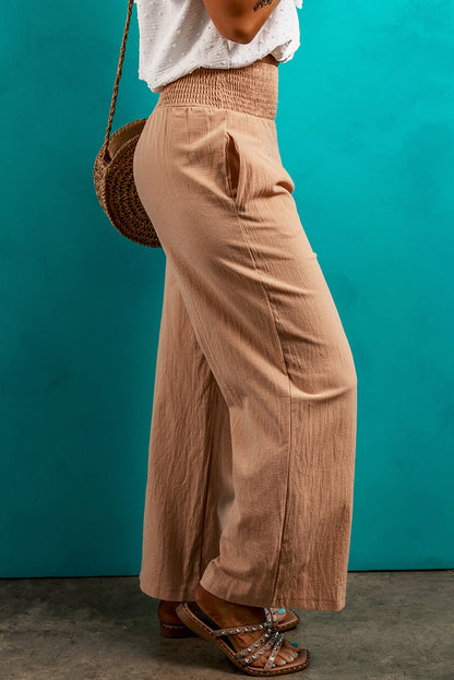 Clay smocked waist relaxed straight-leg trousers