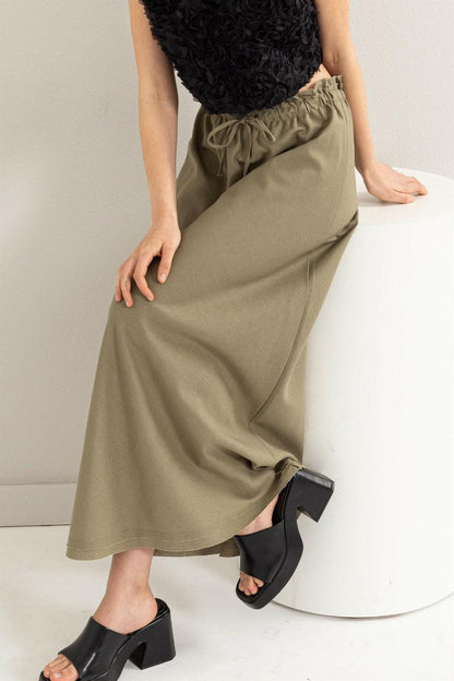 HYFVE Drawstring Washed Linen Maxi Skirt.