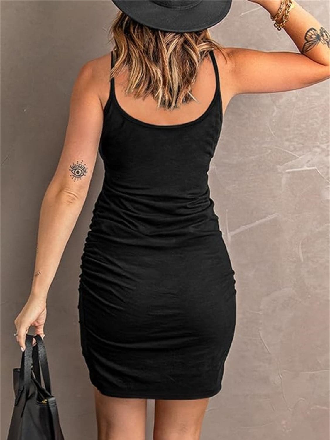 Ruched Scoop Neck Mini Cami Dress.