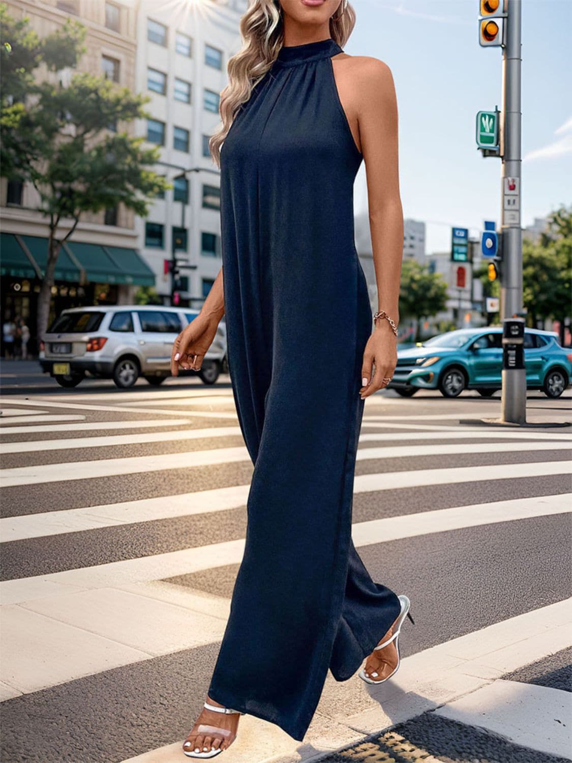 Tied Grecian Wide Leg Jumpsuit.