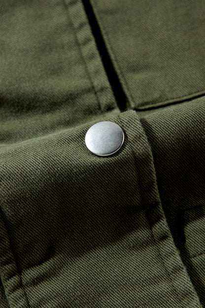 Chic moss green collared jacket with snap button and zipper details