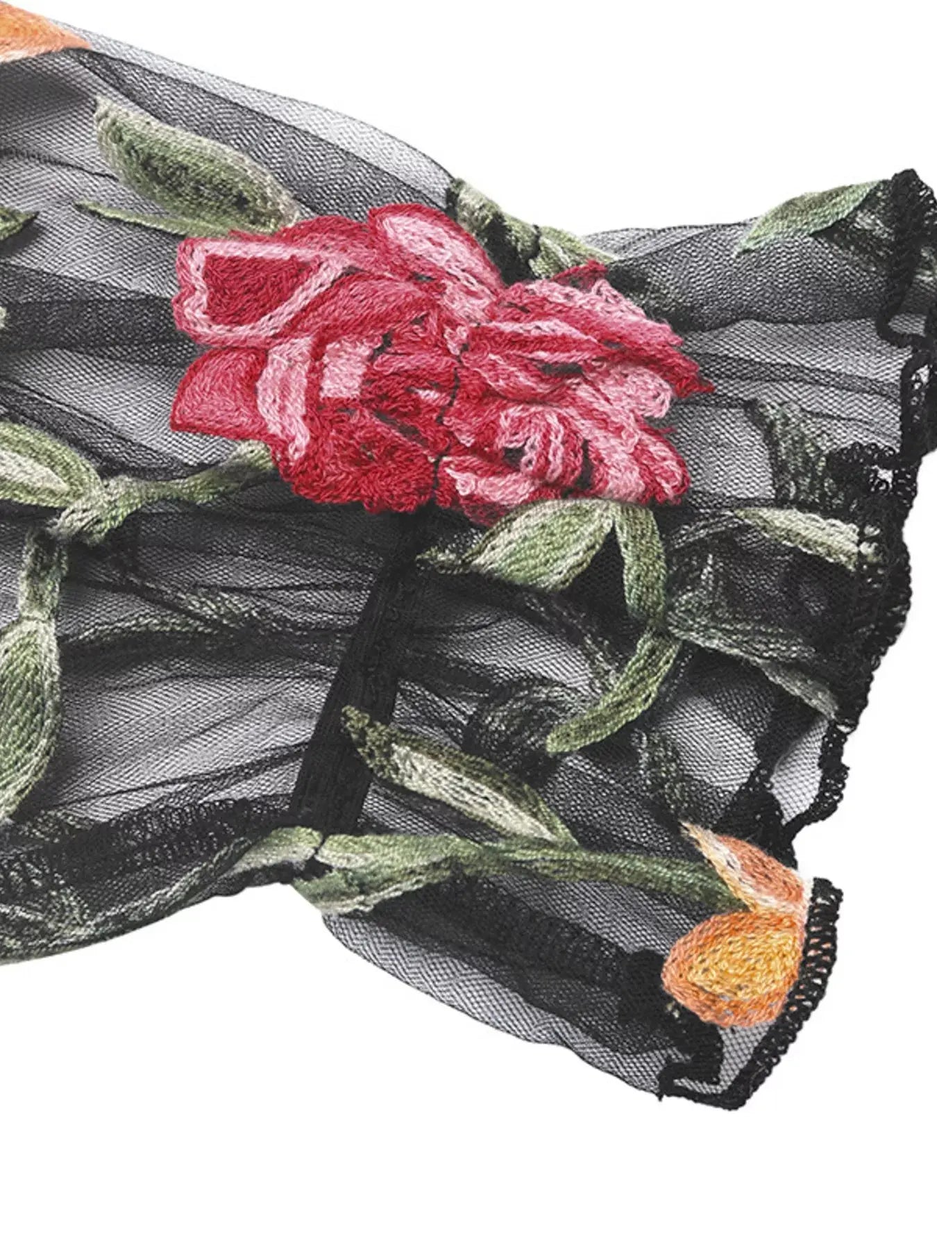 Floral Embroidered Mesh Long Sleeve Bodysuit Simply Love