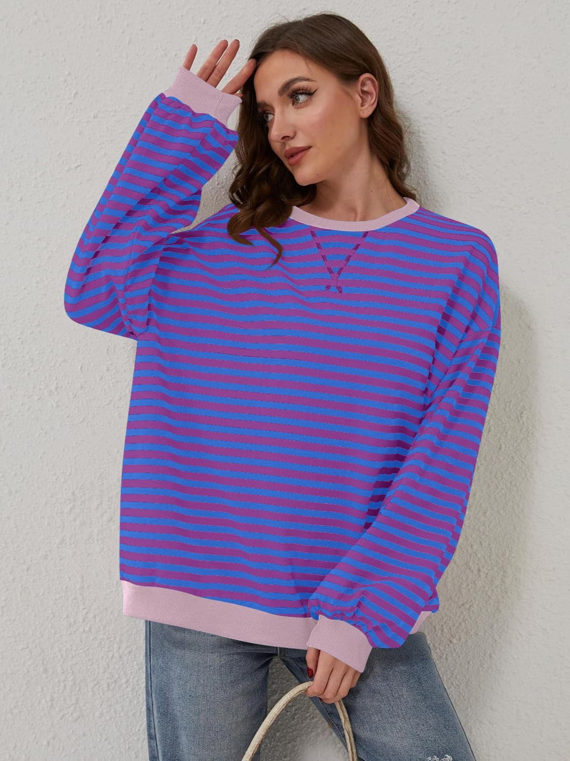 Contrast Striped Long Sleeve Sweatshirt.