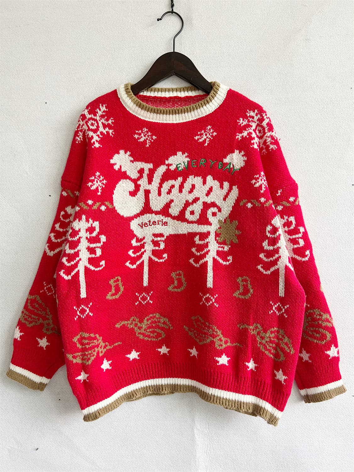 HAPPY Round Neck Long Sleeve Sweater.