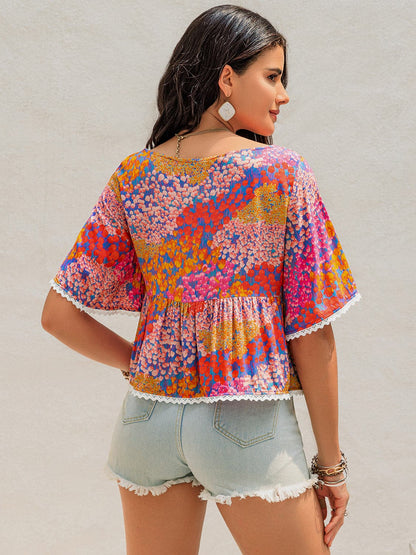 Ruched Printed Half Sleeve Blouse.