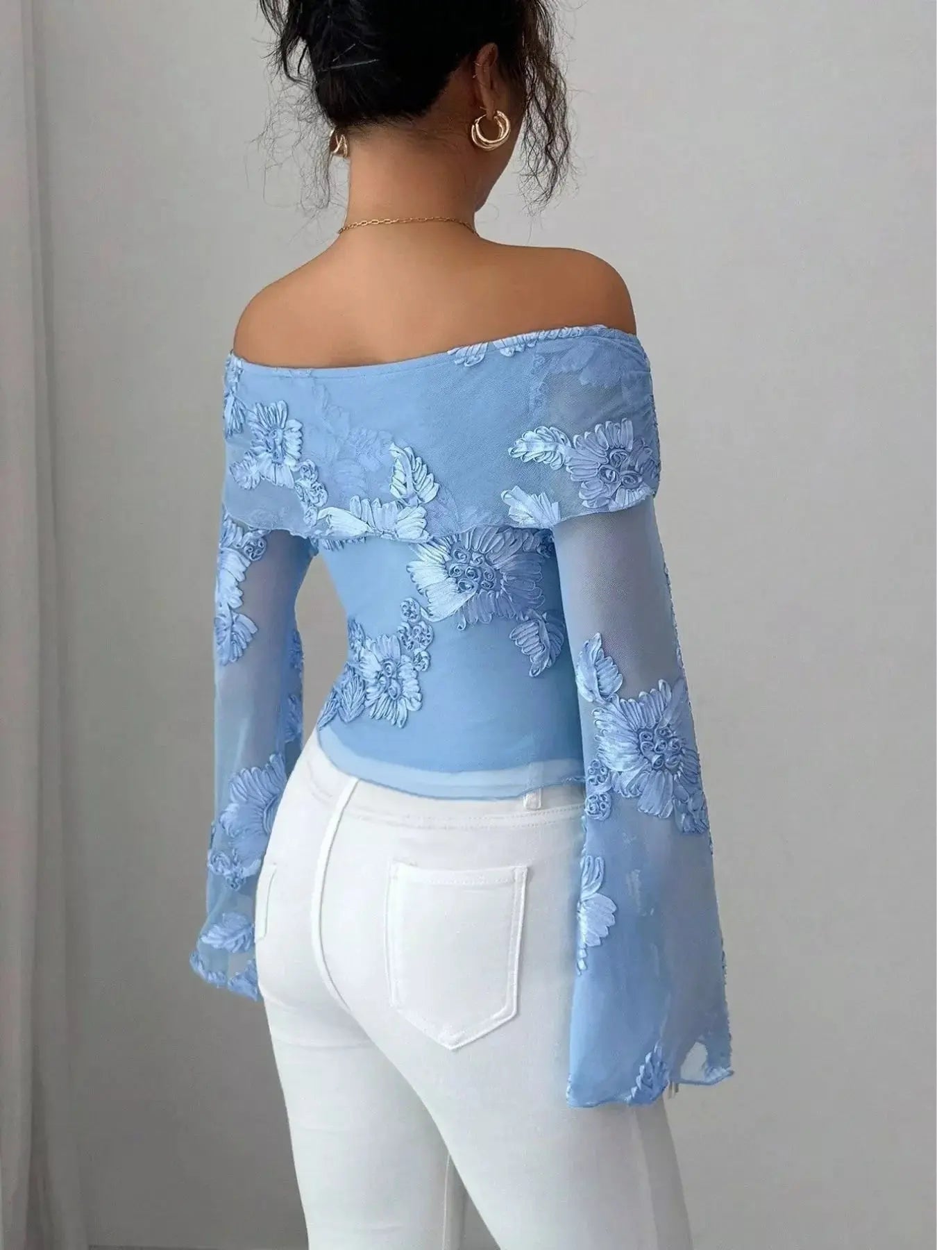 Floral Off-Shoulder Mesh Blouse Simply Love