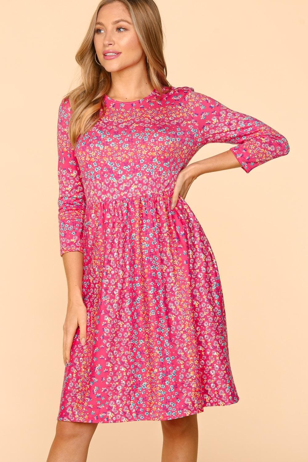 Haptics Round Neck Floral Dress with Pockets.