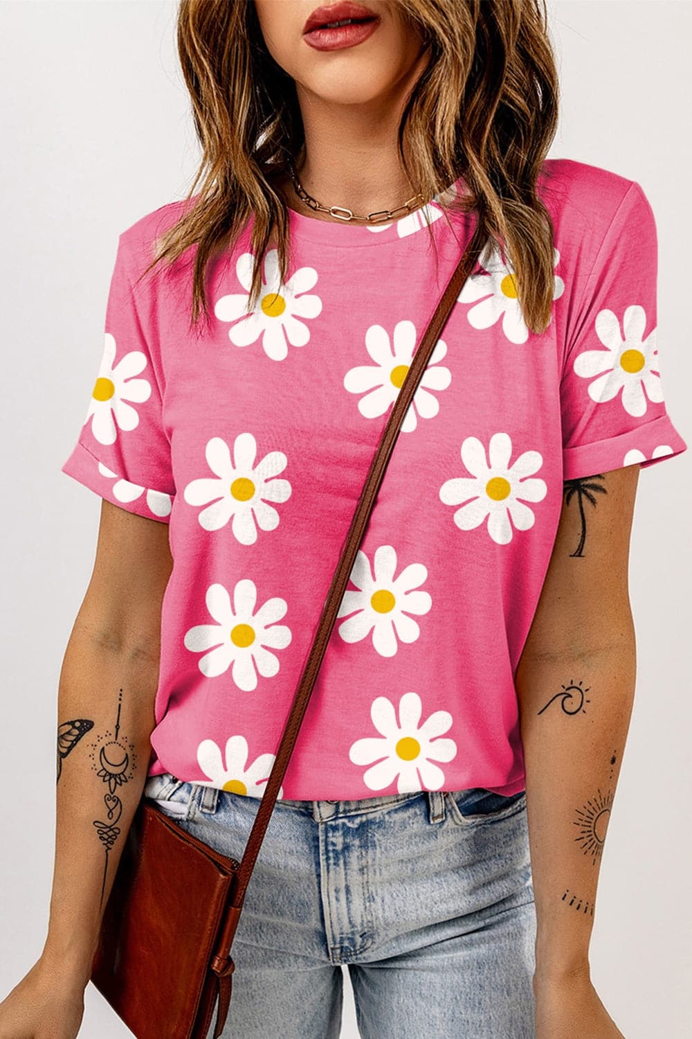 Printed Round Neck Short Sleeve T-Shirt.