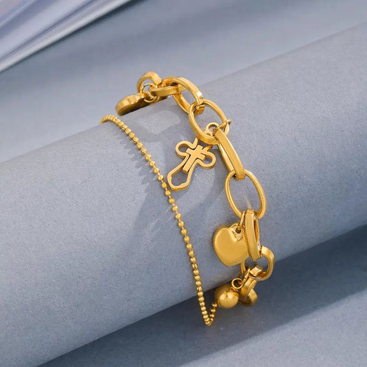 Cross and Heart Charm Bracelet Simply Love