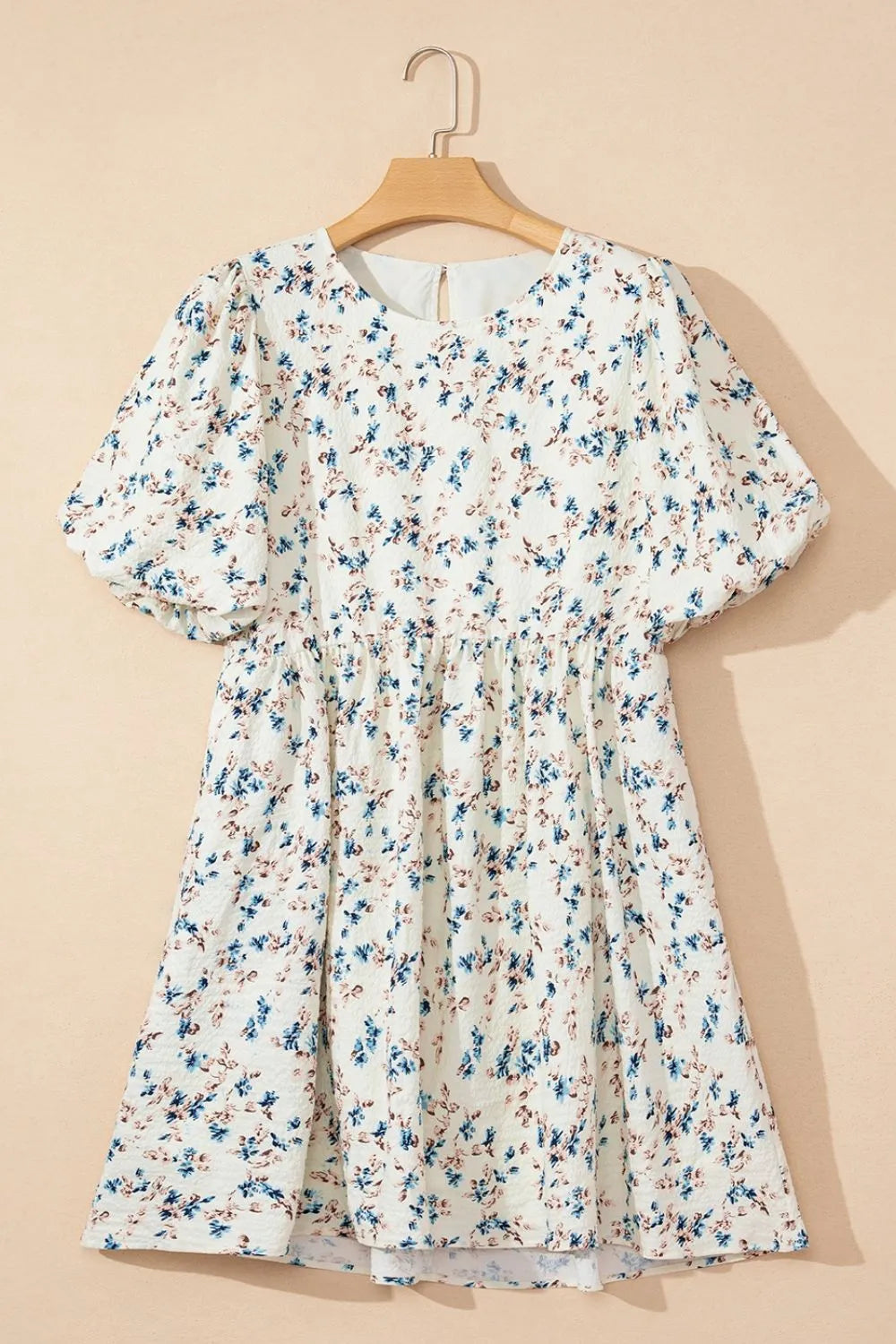 Floral Puff Short Sleeve Empire Waist Mini Dress