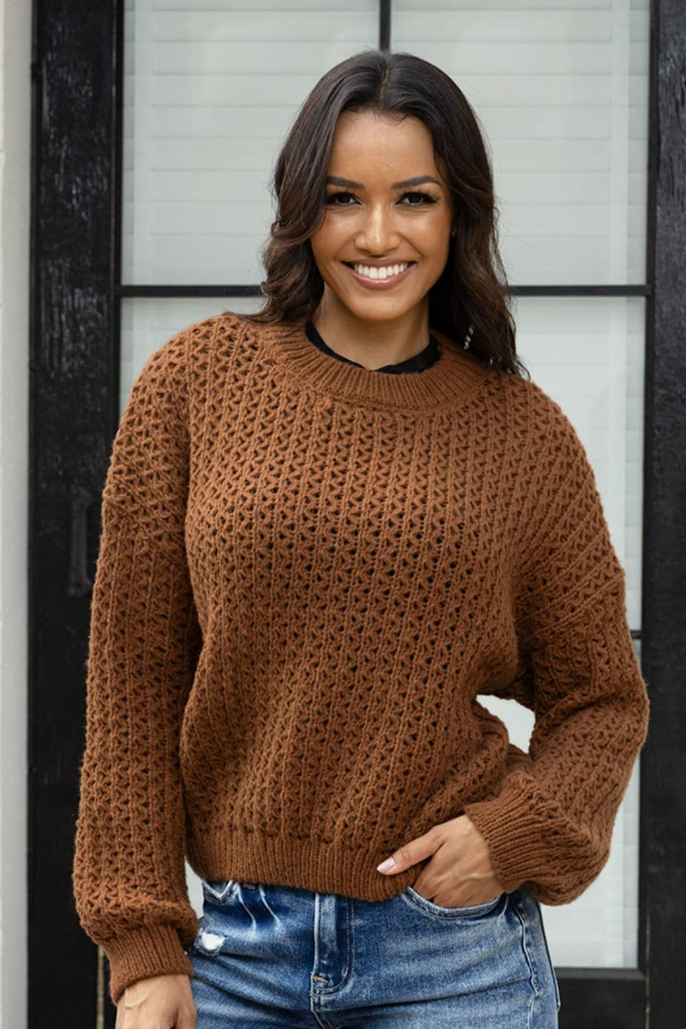 Round Neck Long Sleeve Sweater.